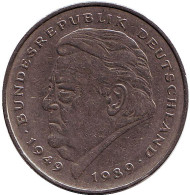 Монета 2 марки. 1992 год (J), ФРГ. Франц Йозеф Штраус.