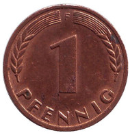 Монета 1 пфенниг. 1968 год (F), ФРГ. Дубовые листья. Монета 1 пфенниг. 1968 год (F), ФРГ. Дубовые листья.