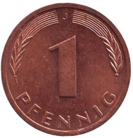 Монета 1 пфенниг. 1993 год (J), ФРГ. Дубовые листья. Монета 1 пфенниг. 1993 год (J), ФРГ. Дубовые листья.