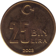 Монета 25000 лир. 2003 год, Турция. Монета 25000 лир. 2003 год, Турция.