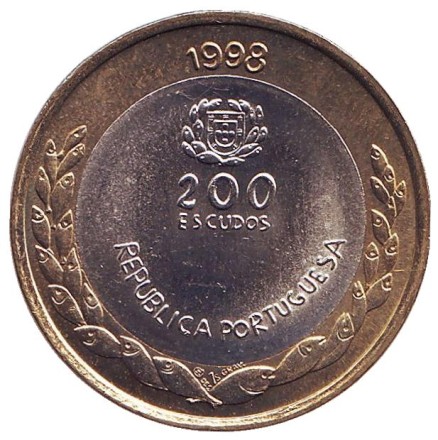 Монета 200 эскудо, 1998 год, Португалия. Лиссабонская всемирная выставка 1998 (Expo 1998). Монета 200 эскудо, 1998 год, Португалия. Лиссабонская всемирная выставка 1998 (Expo 1998).