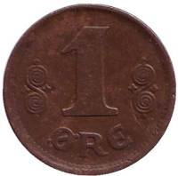 Монета 1 эре. 1919 год, Дания. (бронза)