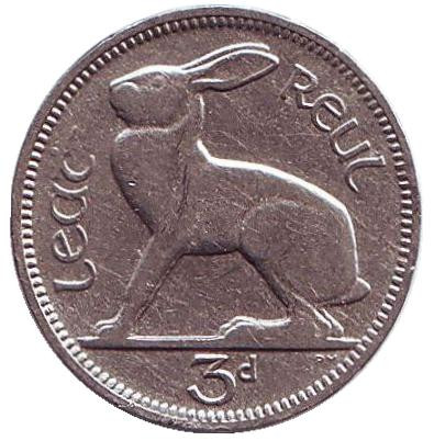 Монета 3 пенса. 1934 год, Ирландия. Заяц.