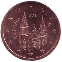 Монета 2 цента. 2017 год, Испания.