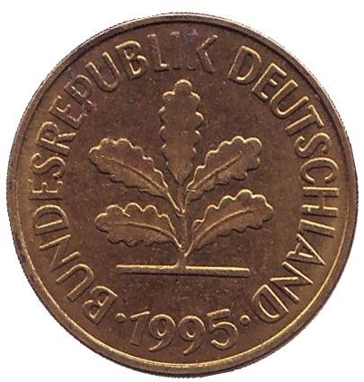 Монета 5 пфеннигов. 1995 год (J), ФРГ. Дубовые листья.