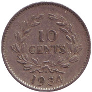 Монета 10 центов. 1934 год, Саравак. Монета 10 центов. 1934 год, Саравак.