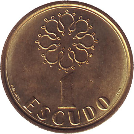 Монета 1 эскудо. 1987 год, Португалия.