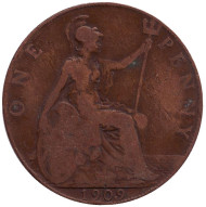 Монета 1 пенни. 1909 год, Великобритания.