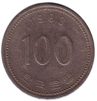 Монета 100 вон. 1983 год, Южная Корея. Монета 100 вон. 1983 год, Южная Корея.