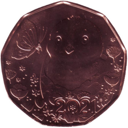 Монета 5 евро. 2021 год, Австрия. Маленькое чудо - Цыпленок.