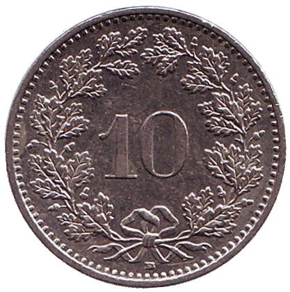 Монета 10 раппенов. 2001 год, Швейцария.
