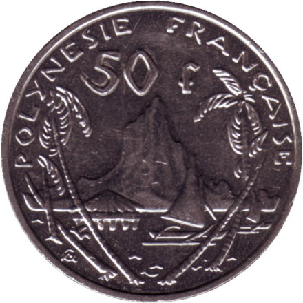 Монета 50 франков. 2005 год, Французская Полинезия. Скалистый остров Муреа.