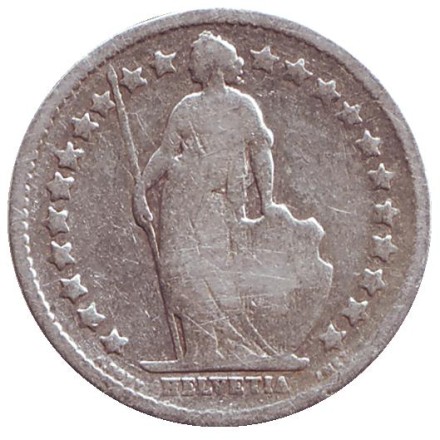 Монета 1/2 франка. 1907 год, Швейцария. Монета 1/2 франка. 1907 год, Швейцария.