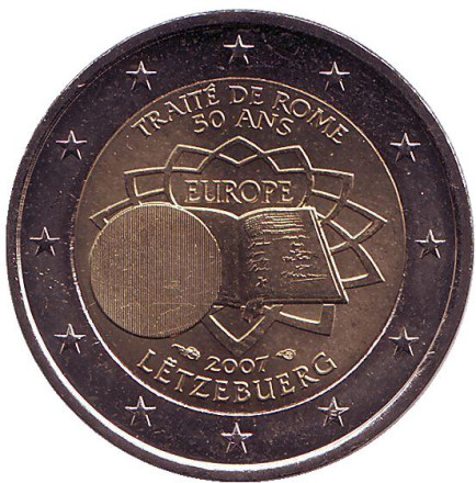 Монета 2 евро, 2007 год, Люксембург. Римский договор.