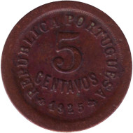 Монета 5 сентаво. 1925 год, Португалия. Монета 5 сентаво. 1925 год, Португалия.