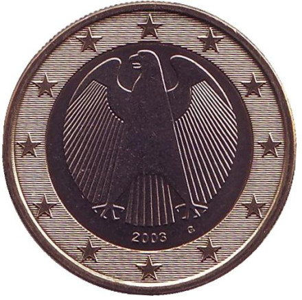 Монета 1 евро. 2003 год (G), Германия.