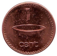 Церемониальная чаша. Монета 1 цент. 1990 год, Фиджи. UNC.