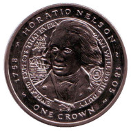 Монета 1 крона. 2006 год, Фолклендские острова. Горацио Нельсон. Монета 1 крона. 2006 год, Фолклендские острова. Горацио Нельсон.
