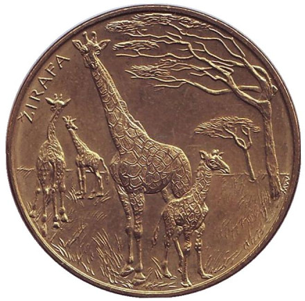 Жирафы. Зоопарк г. Брно. Сувенирный жетон, Чехия.