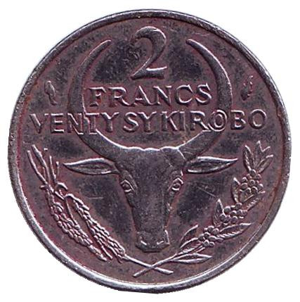 Монета 2 франка. 1983 год, Мадагаскар.