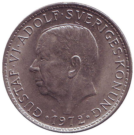 Монета 5 крон. 1972 год, Швеция. Тип 1. Монета 5 крон. 1972 год, Швеция. Тип 1.