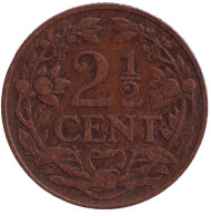Монета 2,5 цента. 1918 год, Нидерланды.