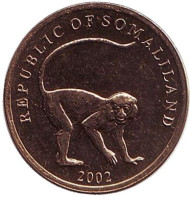 Монета 10 шиллингов. 2002 год, Сомалиленд. Обезьяна. Монета 10 шиллингов. 2002 год, Сомалиленд. Обезьяна.