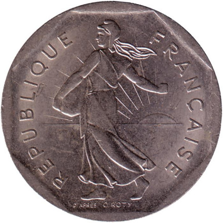 Монета 2 франка. 1995 год, Франция. Редкая! Монета 2 франка. 1995 год, Франция. Редкая!