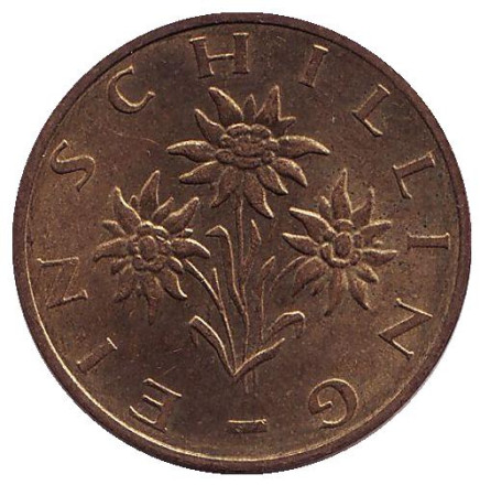 Монета 1 шиллинг. 1986 год, Австрия. Эдельвейс.