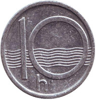 Монета 10 геллеров. 1993 год, Чехия. (Отметка "b") Монета 10 геллеров. 1993 год, Чехия. (Отметка "b")