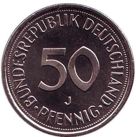 Монета 50 пфеннигов. 1979 год (J), ФРГ. Женщина, сажающая дуб. Монета 50 пфеннигов. 1979 год (J), ФРГ. Женщина, сажающая дуб.