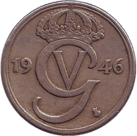 Монета 50 эре. 1946 год, Швеция. (Никелевая бронза)