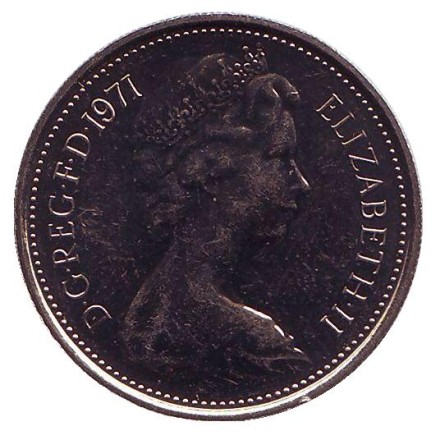 Монета 5 новых пенсов. 1971 год, Великобритания. BU.