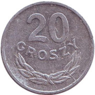 Монета 20 грошей. 1977 год, Польша. Монета 20 грошей. 1977 год, Польша.