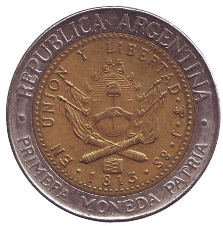 Монета 1 песо. 2008 год, Аргентина. Монета 1 песо. 2008 год, Аргентина.