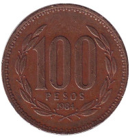 Монета 100 песо. 1984 год, Чили. Монета 100 песо. 1984 год, Чили.
