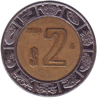 Монета 2 песо. 2004 год, Мексика. Монета 2 песо. 2004 год, Мексика.