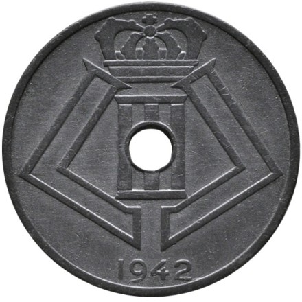 Монета 25 сантимов. 1942 год, Бельгия. (Belgie-Belgique) Монета 25 сантимов. 1942 год, Бельгия. (Belgie-Belgique)