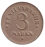 Монета 3 марки, 1925 год, Эстония. Монета 3 марки, 1925 год, Эстония.