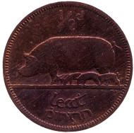 Монета 1/2 пенни. 1935 год, Ирландия. Свинья. Монета 1/2 пенни. 1935 год, Ирландия. Свинья.
