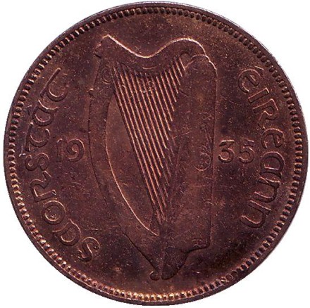 Монета 1/2 пенни. 1935 год, Ирландия. Свинья.