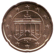 Монета 20 центов. 2018 год (A), Германия. Монета 20 центов. 2018 год (A), Германия.
