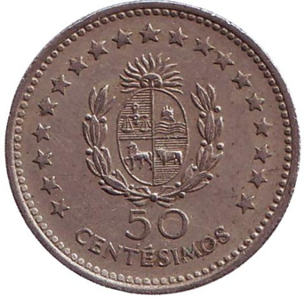 Монета 50 сентесимо. 1960 год, Уругвай. Хосе Артигас.