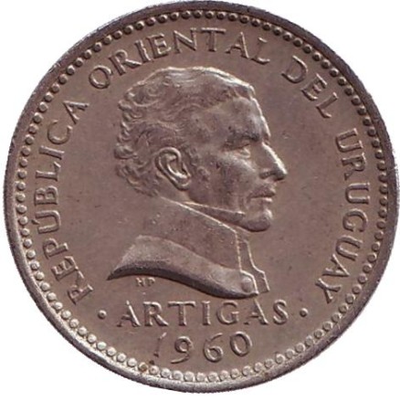 Монета 50 сентесимо. 1960 год, Уругвай. Хосе Артигас.