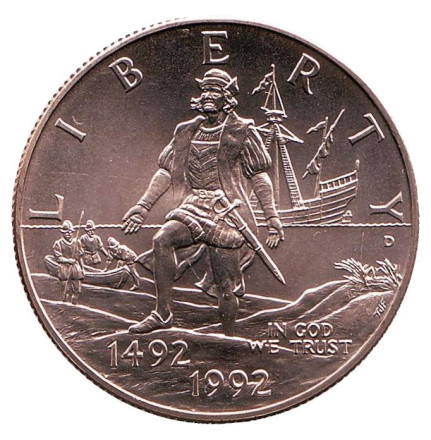 Монета 50 центов (D). 1992 год, США. BU. 500-летие открытия Колумбом Америки. Монета 50 центов (D). 1992 год, США. BU. 500-летие открытия Колумбом Америки.