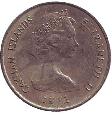 Монета 5 центов. 1972 год, Каймановы острова. Розово-пятнистая креветка.