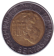 Монета 500 лир. 1994 год, Сан-Марино. Каменотес. Монета 500 лир. 1994 год, Сан-Марино. Каменотес.