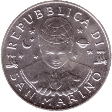 Монета 5000 лир. 1999 год, Сан-Марино. Аллегория наших дней. Монета 5000 лир. 1999 год, Сан-Марино. Аллегория наших дней.