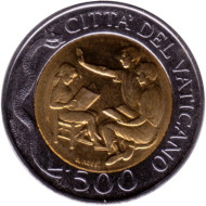 Монета 500 лир. 1996 год, Ватикан. Отвергай зло. Монета 500 лир. 1996 год, Ватикан. Отвергай зло.