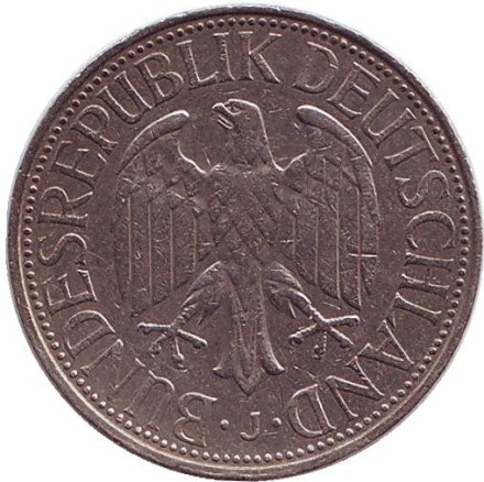 Монета 1 марка. 1976 год (J), ФРГ. Монета 1 марка. 1976 год (J), ФРГ.